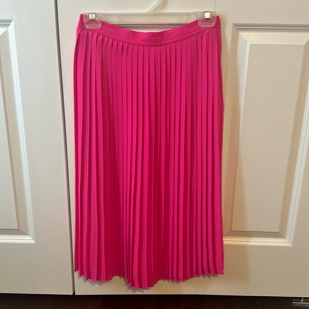 Jcrew pleated hot pink midi skirt